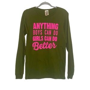 Junk Gypsy Women's Green & Pink Text Graphic Long Sleeve Shirt size Small